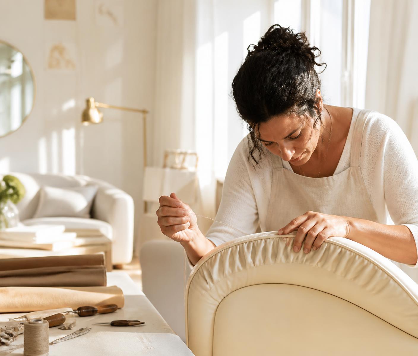 Artisan hand-stitching premium leather upholstery